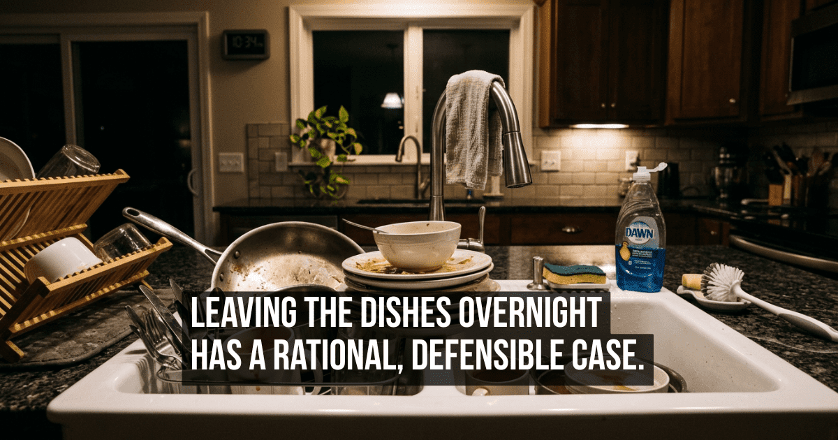 Why Leaving the Dishes Overnight Is Not Laziness and Deserves a Defense